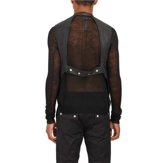 RICK OWENS GILET IN PELLE CARGO VEST BLACK