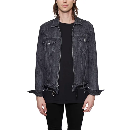 RTA GIUBBOTTO IN DENIM CON CINTURINO IN PELLE