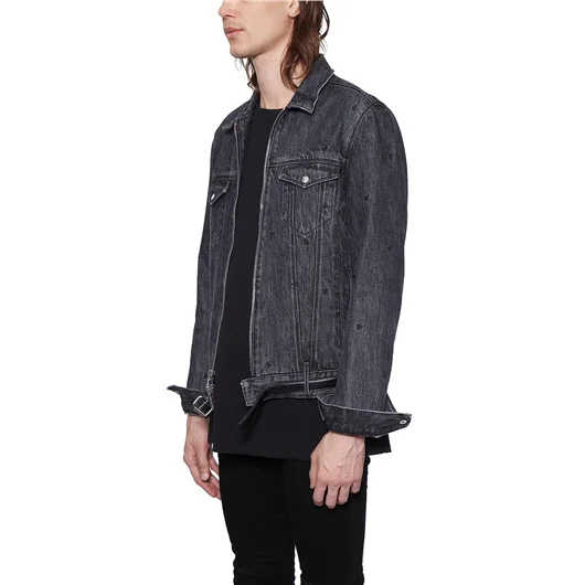 RTA GIUBBOTTO IN DENIM CON CINTURINO IN PELLE