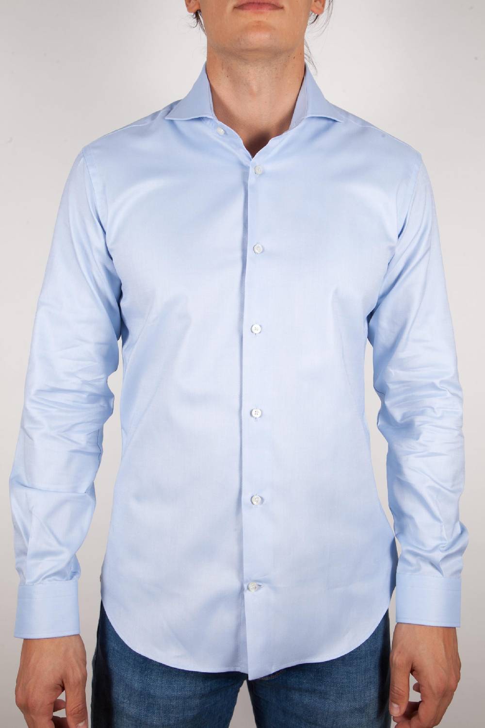 Poggianti Camicia Celeste Oxford Collo Francese C06-2