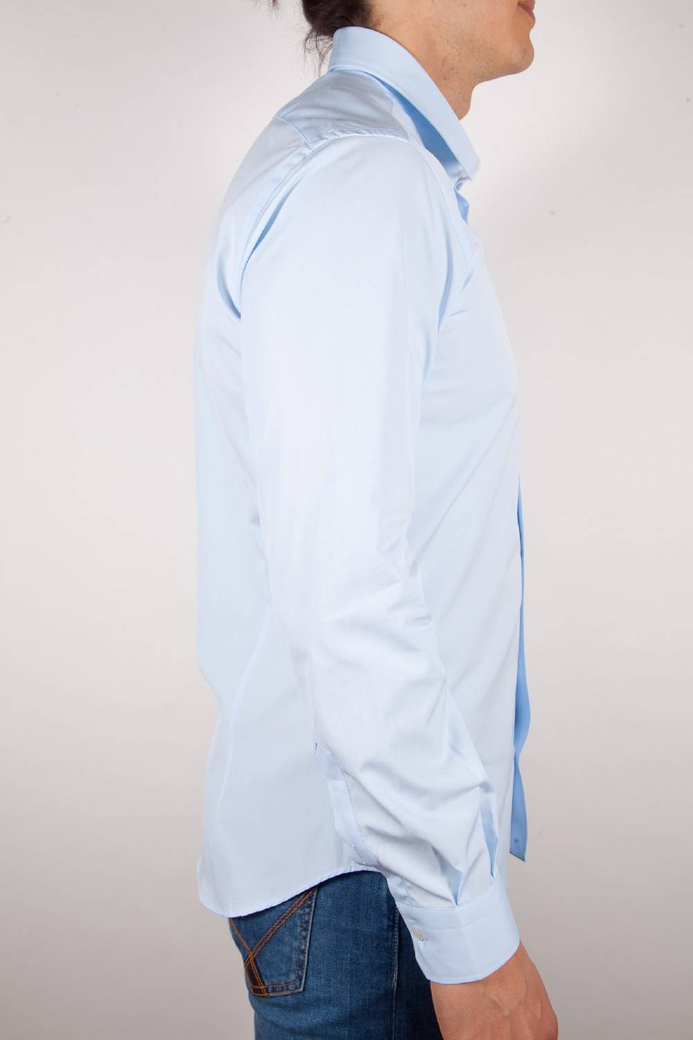 Poggianti Camicia Celeste Popeline Collo Italiano C01-3