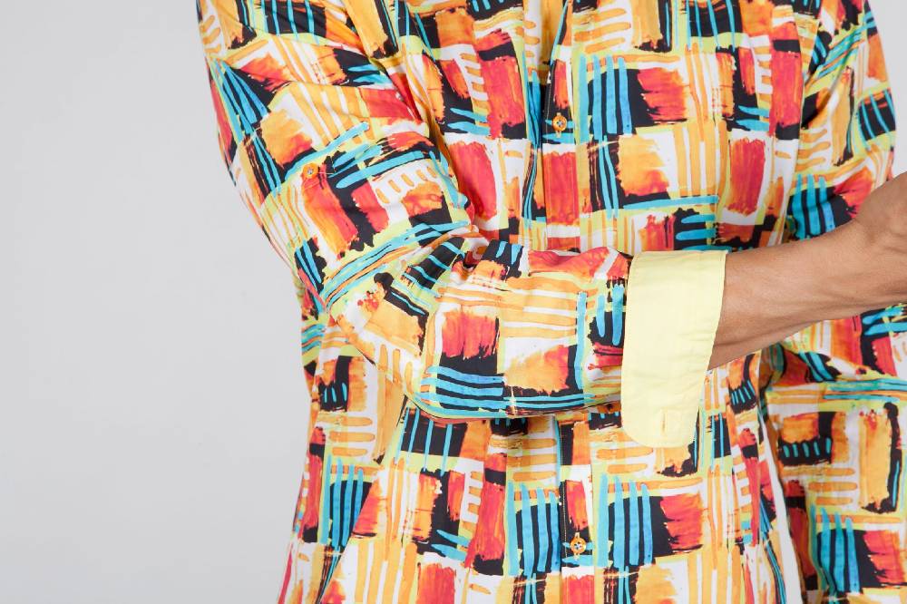 Poggianti Camicia Fantasia Collo Coreano Multicolor