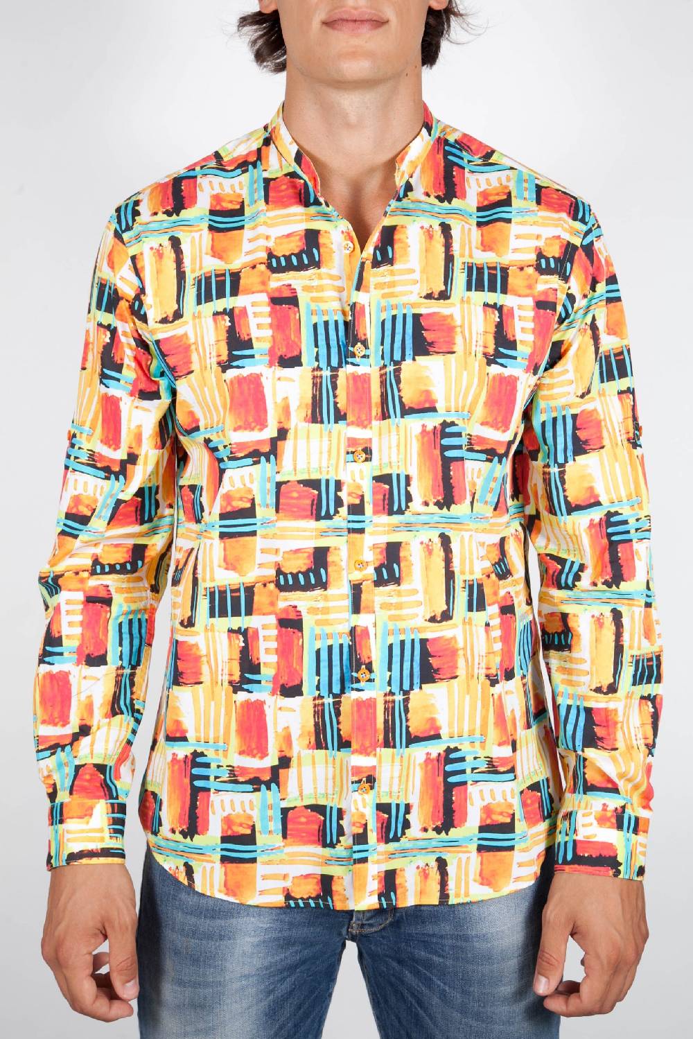 Poggianti Camicia Fantasia Collo Coreano Multicolor