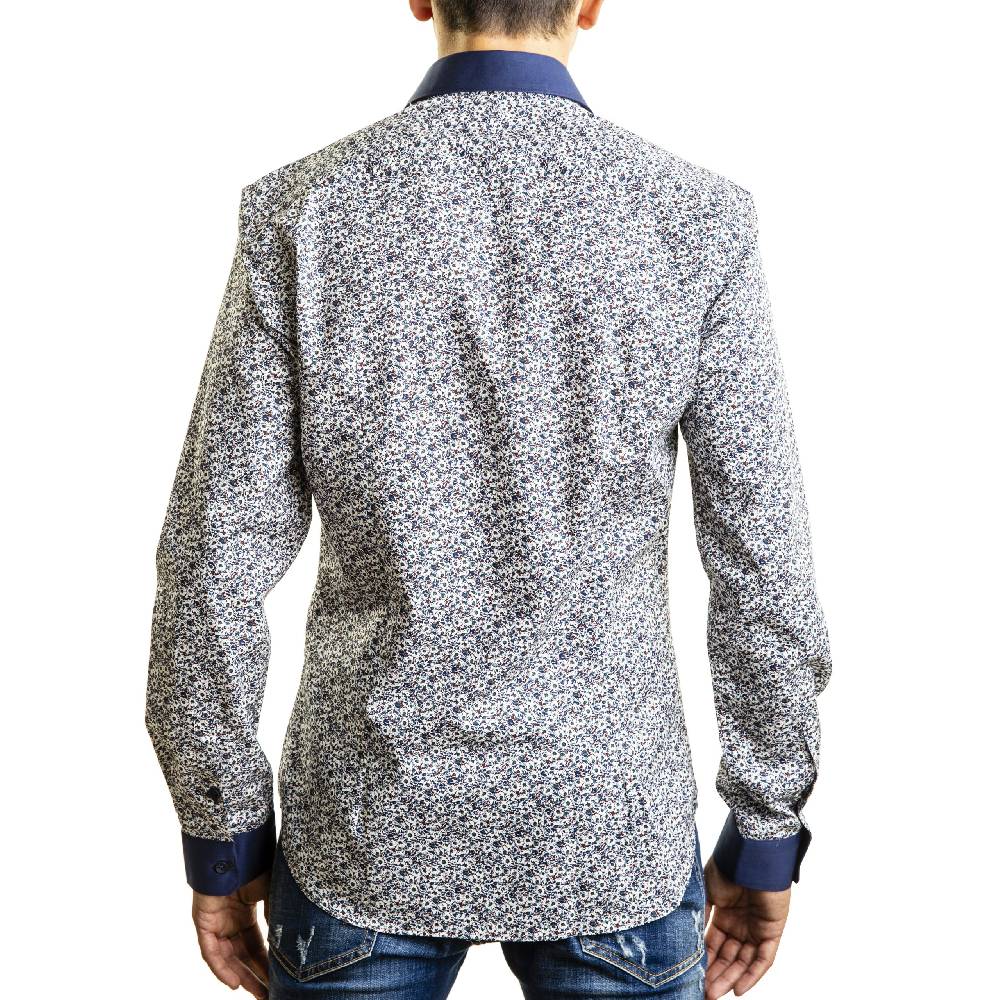 Poggianti Camicia Fantasia Collo E Polsi In Contrasto