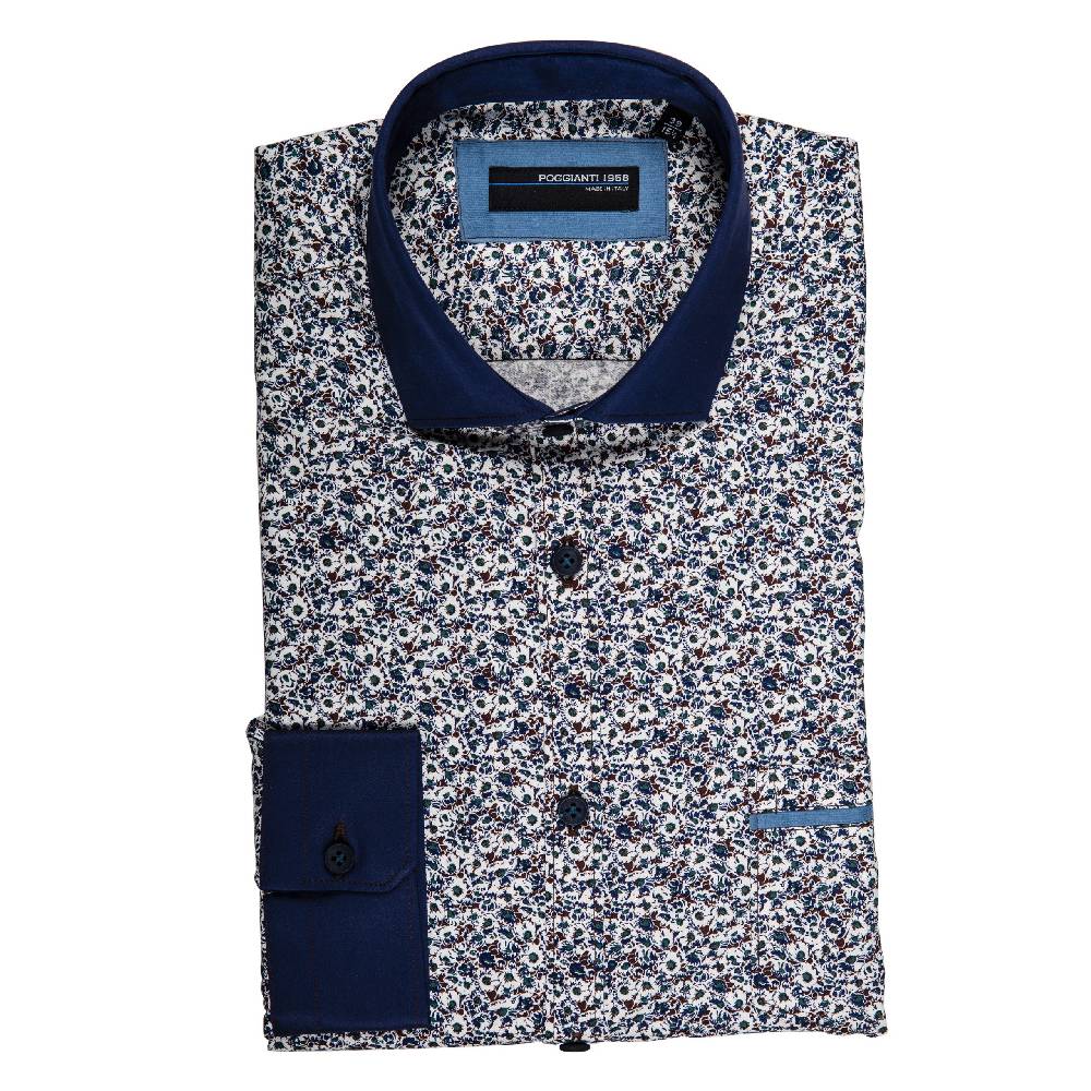 Poggianti Camicia Fantasia Collo E Polsi In Contrasto