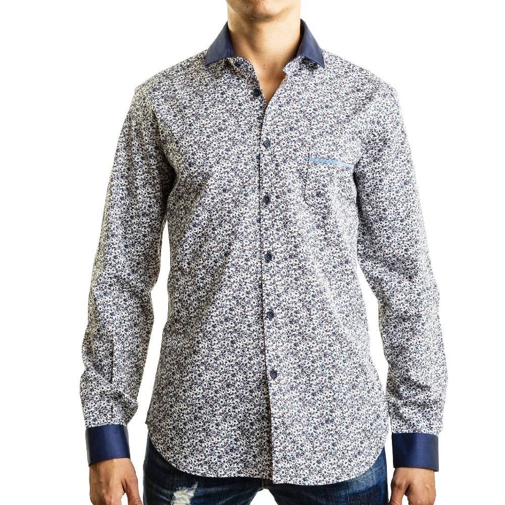 Poggianti Camicia fantasia collo e polsi in contrasto