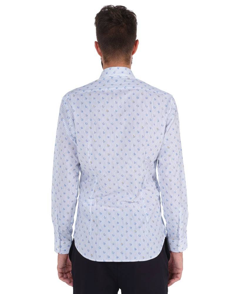 Poggianti Camicia Fantasia Collo Morbido Azzurro/Bianco