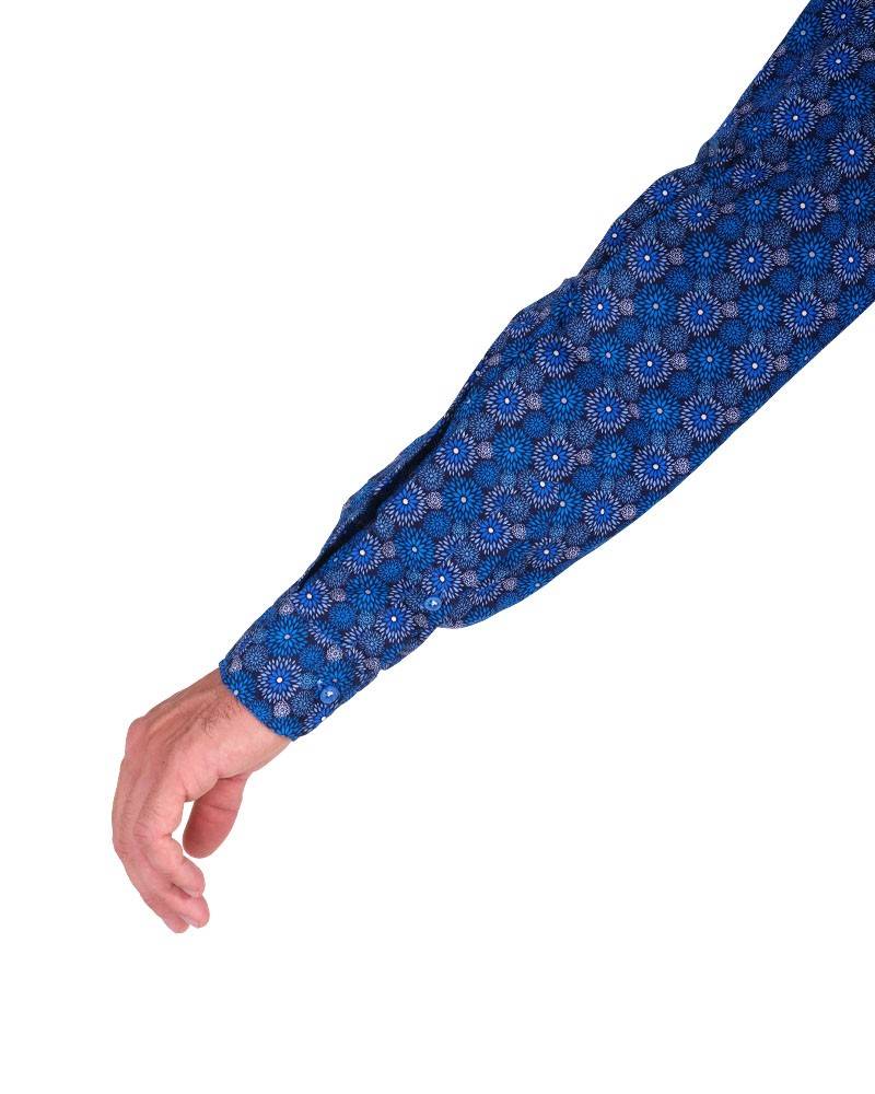 Poggianti Camicia Fantasia Collo Morbido Azzurro/Bianco