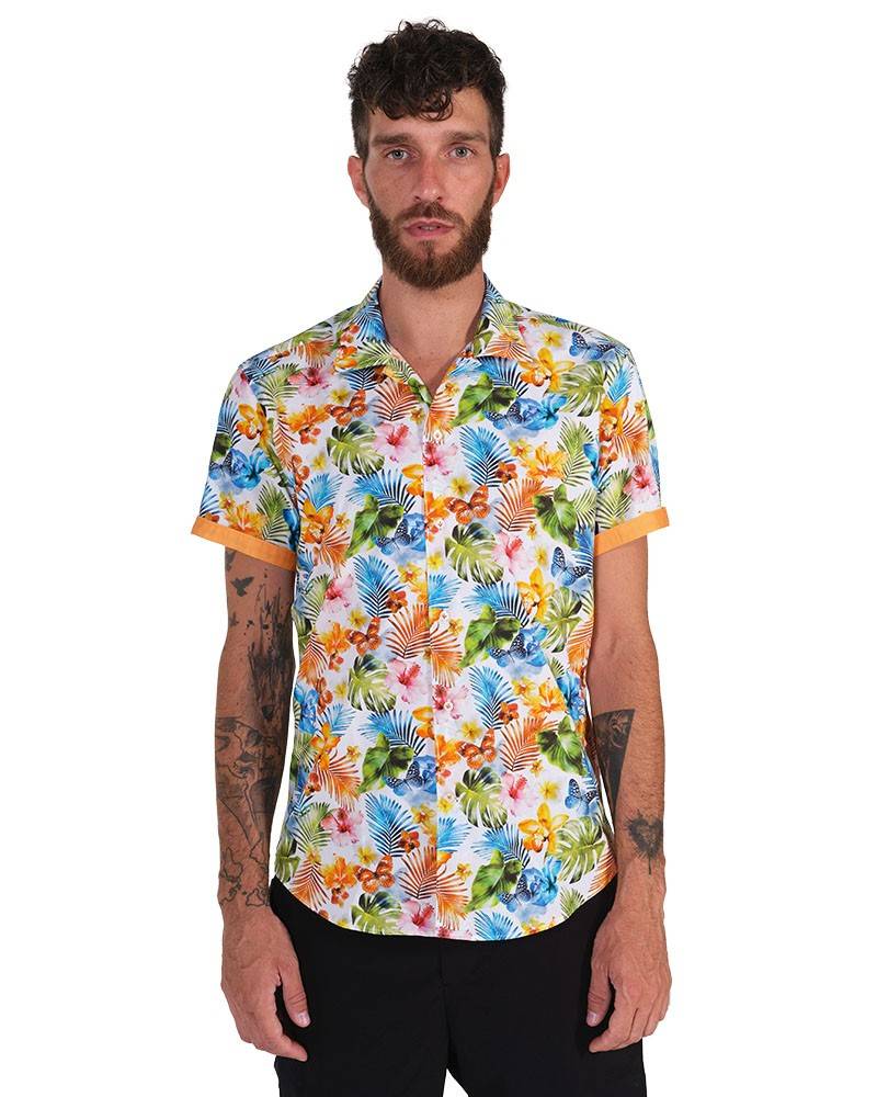Poggianti Camicia Fantasia Collo Morbido Multicolore