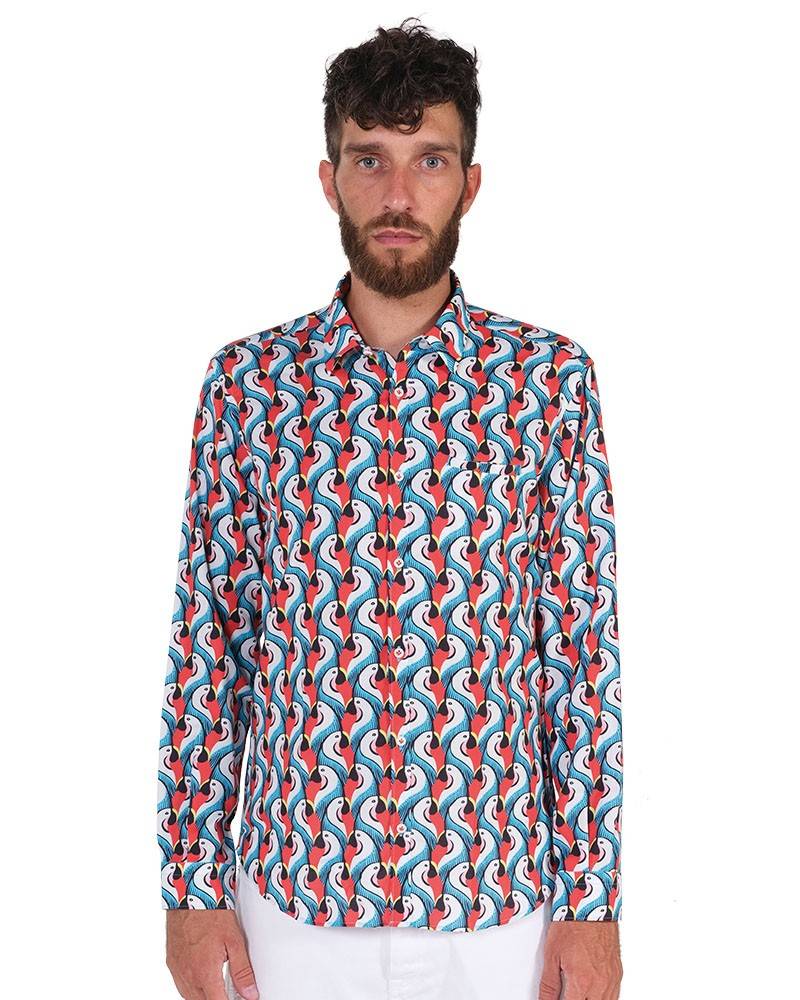Poggianti Camicia Fantasia Collo Morbido Multicolore