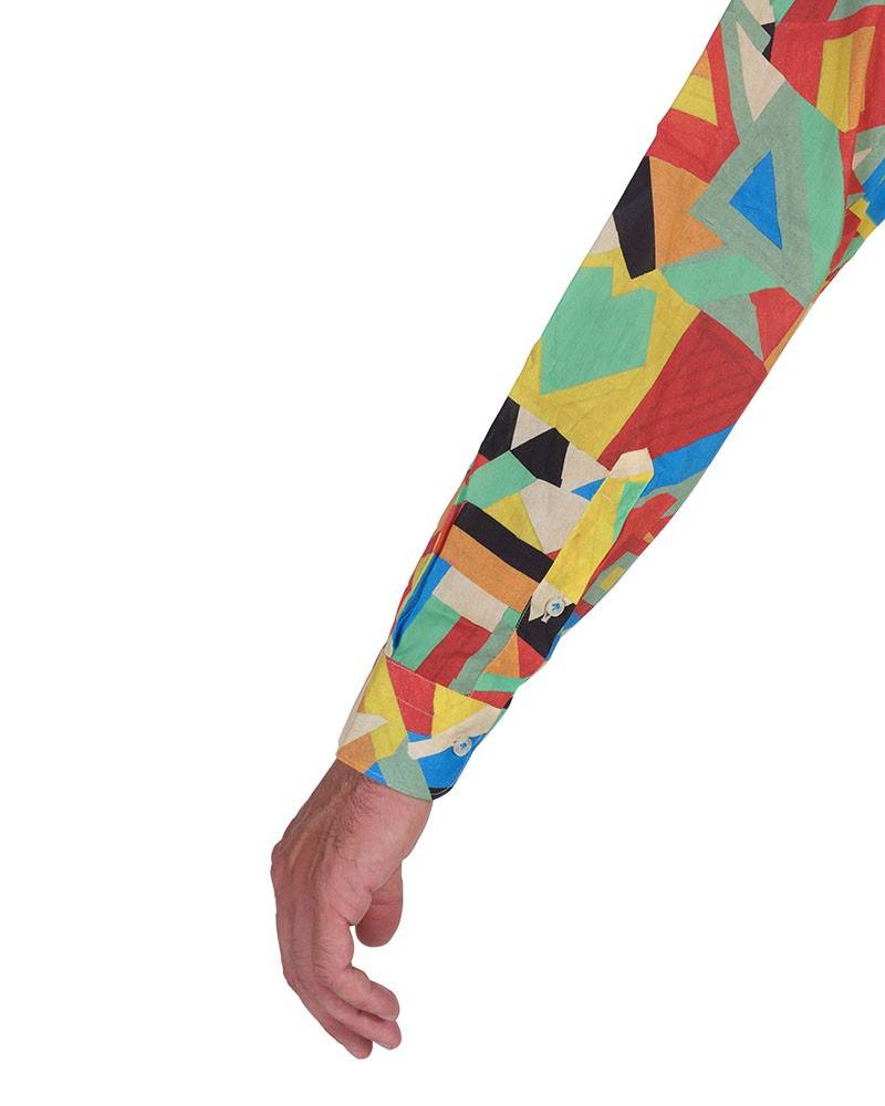 Poggianti Camicia Fantasia Geometrica Multicolor, Collo Coreano