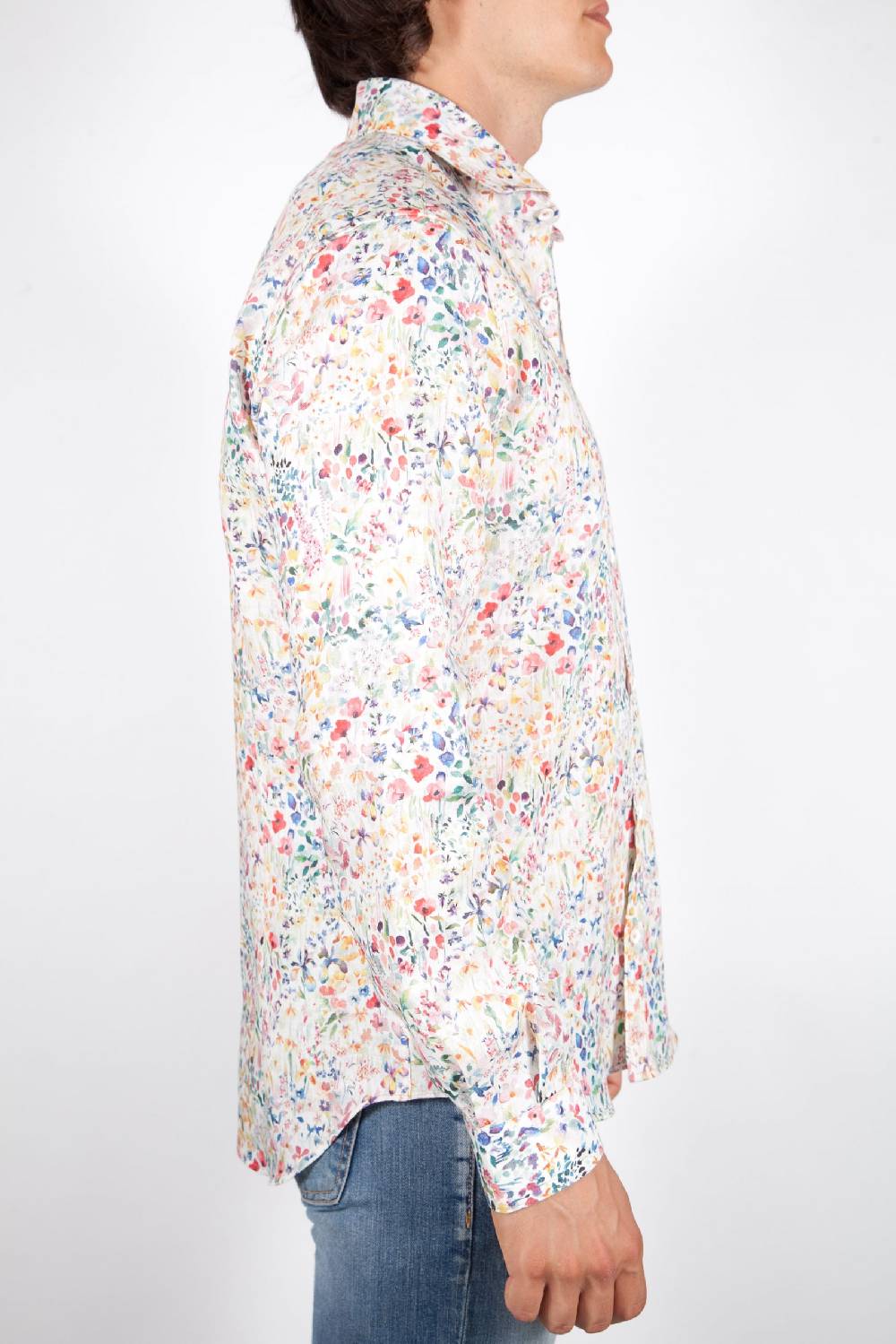 Poggianti Camicia Fantasia Lino Collo Francese 398-02