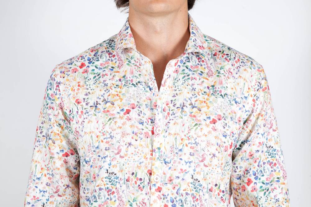 Poggianti Camicia Fantasia Lino Collo Francese 398-02