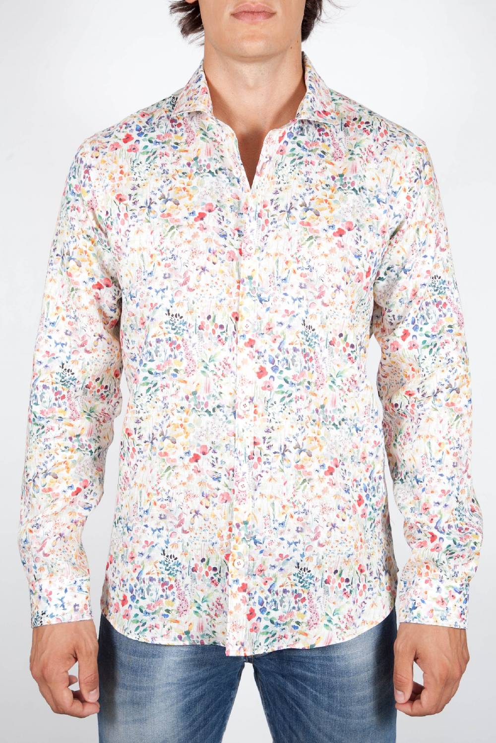 Poggianti Camicia Fantasia Lino Collo Francese 398-02