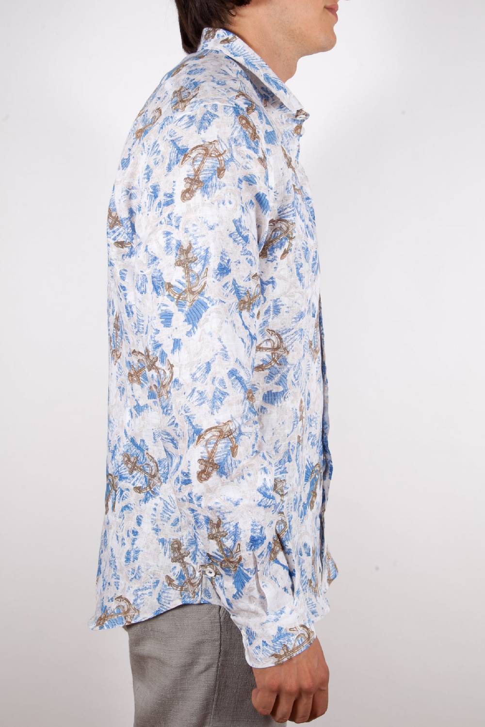 Poggianti Camicia Fantasia Lino Collo Francese 403-01