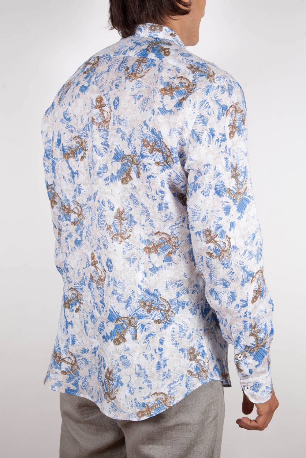 Poggianti Camicia Fantasia Lino Collo Francese 403-01