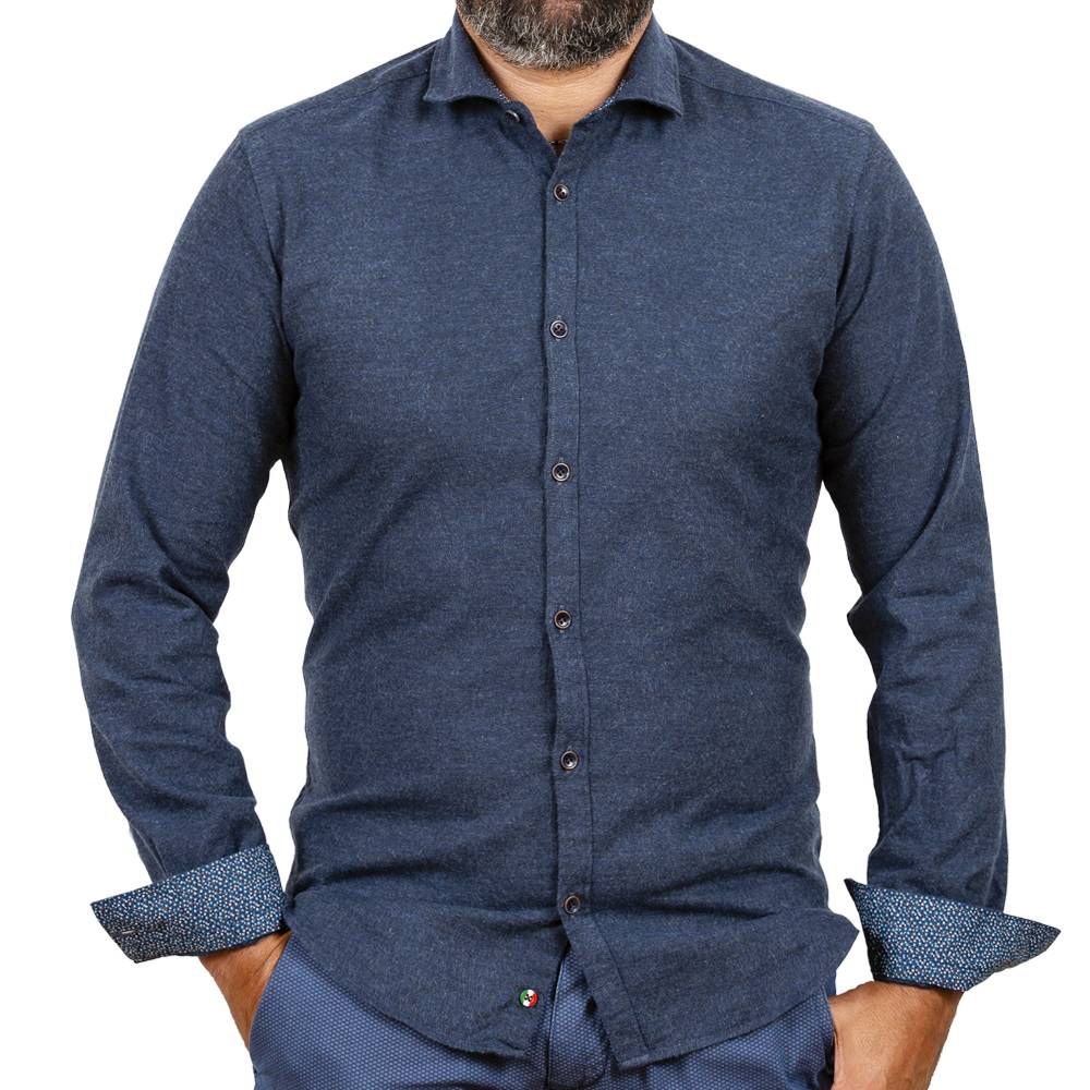 Poggianti Camicia in flanella con contrasti fantasia