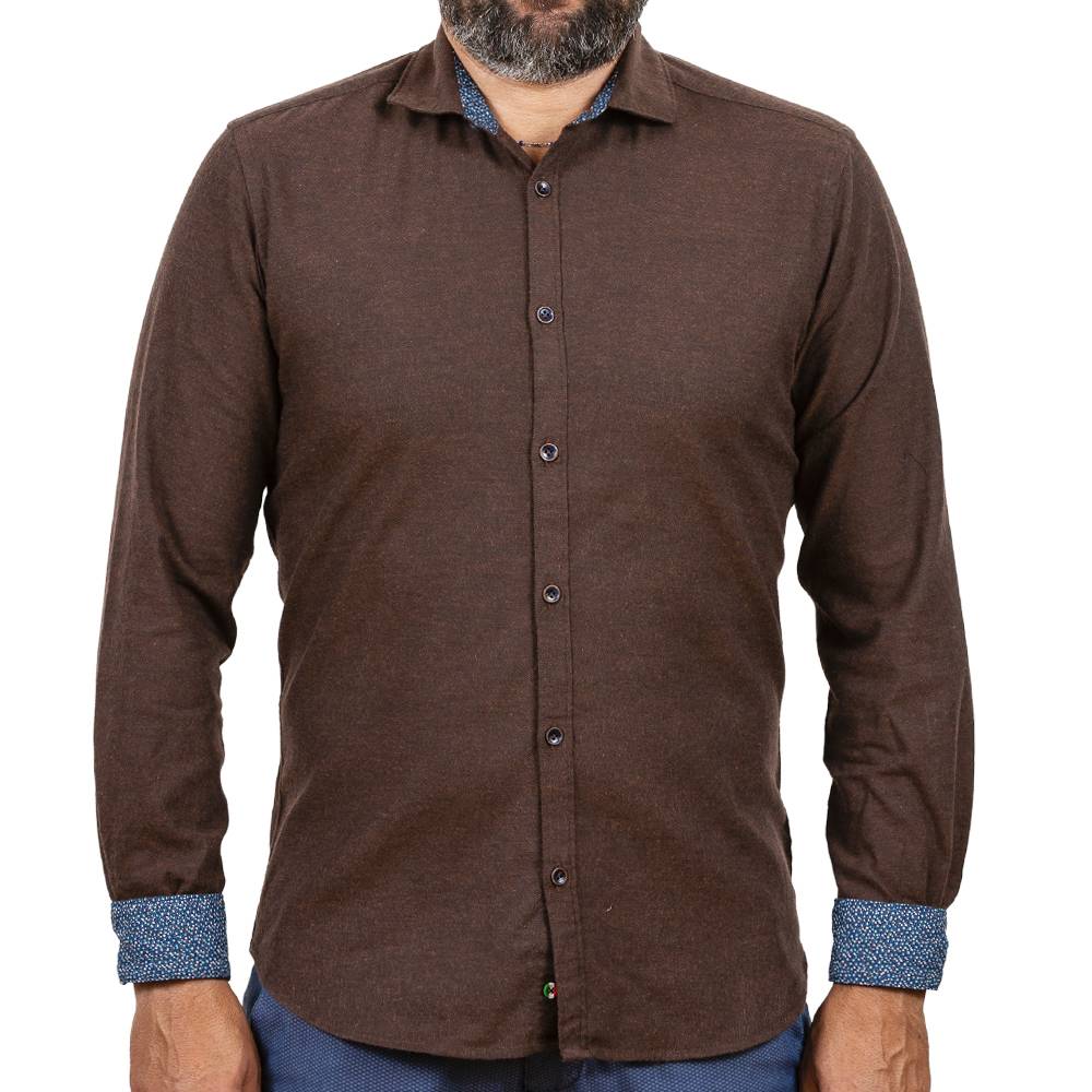 Poggianti Camicia in flanella con contrasti fantasia