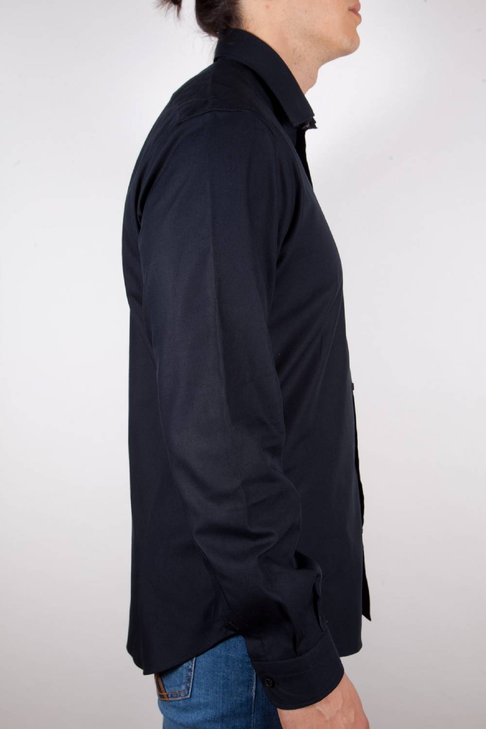 Poggianti Camicia Nera Popeline Collo Italiano C01-6