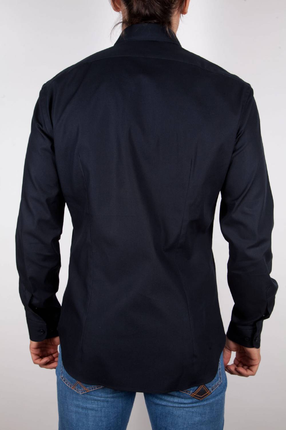 Poggianti Camicia Nera Popeline Collo Italiano C01-6