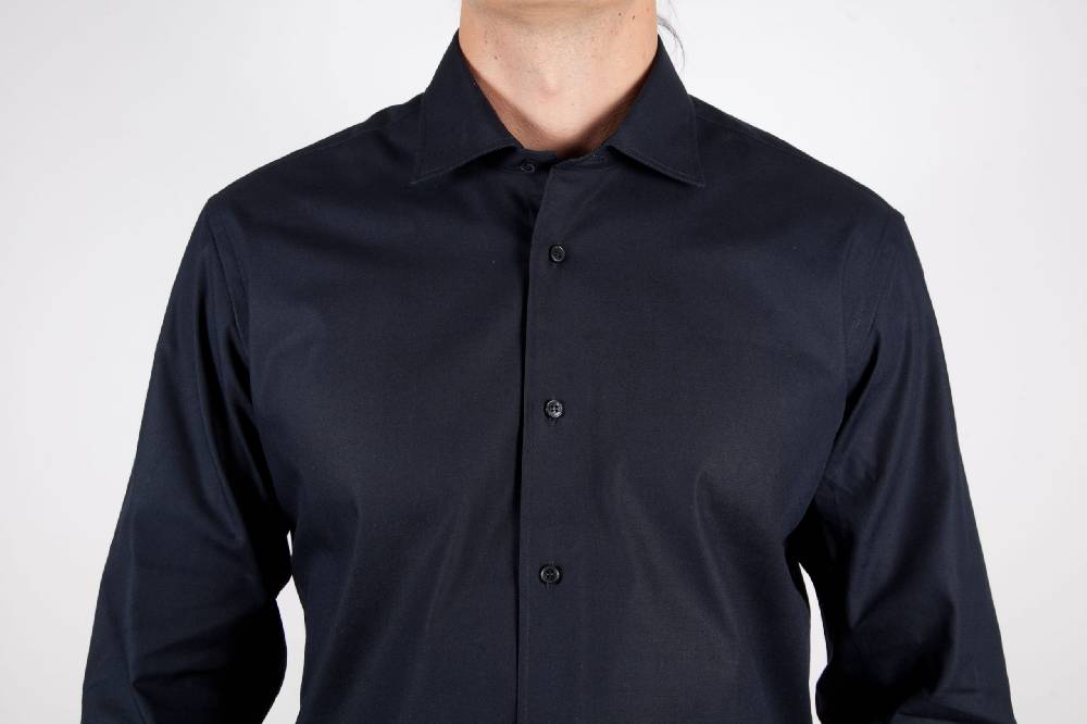 Poggianti Camicia Nera Popeline Collo Italiano C01-6