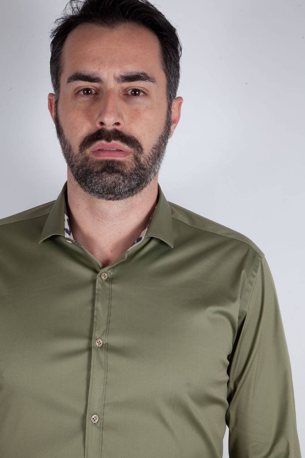 Poggianti Camicia Stretch Collo Francese Tinta Unita PRACCHIA-62M-500-03