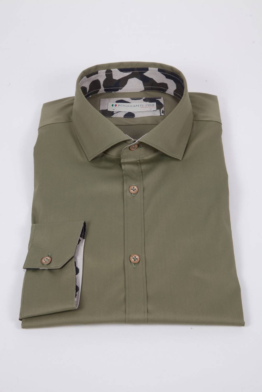 Poggianti Camicia Stretch Collo francese tinta unita PRACCHIA-62M-500-03