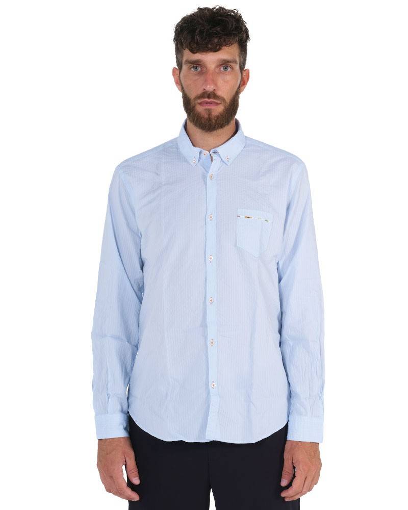 Poggianti Camicia Tinta Unita Celeste Collo Morbido