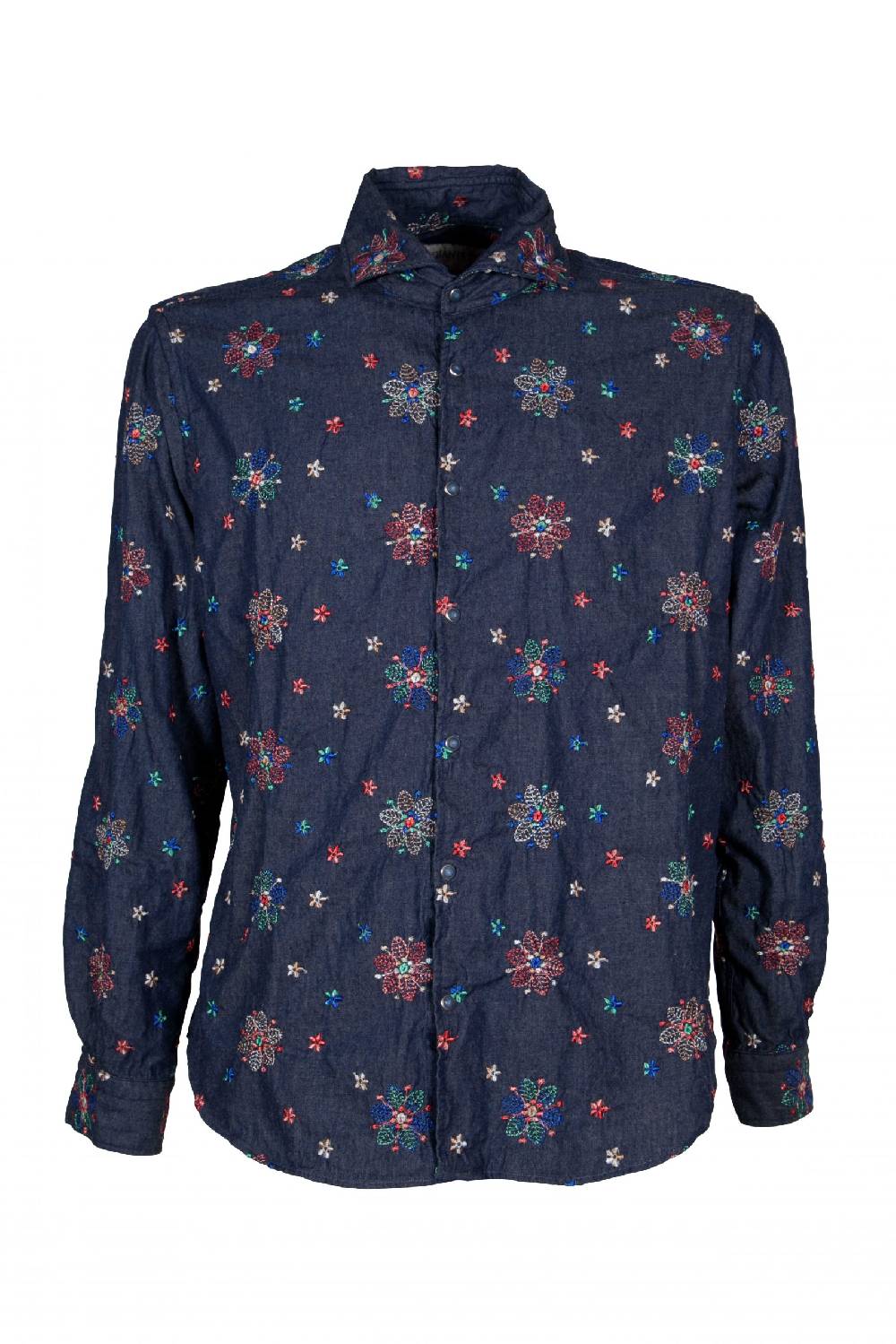 Poggianti Camicia Uomo In Denim Con Ricami FIRENZE-31W-249-01