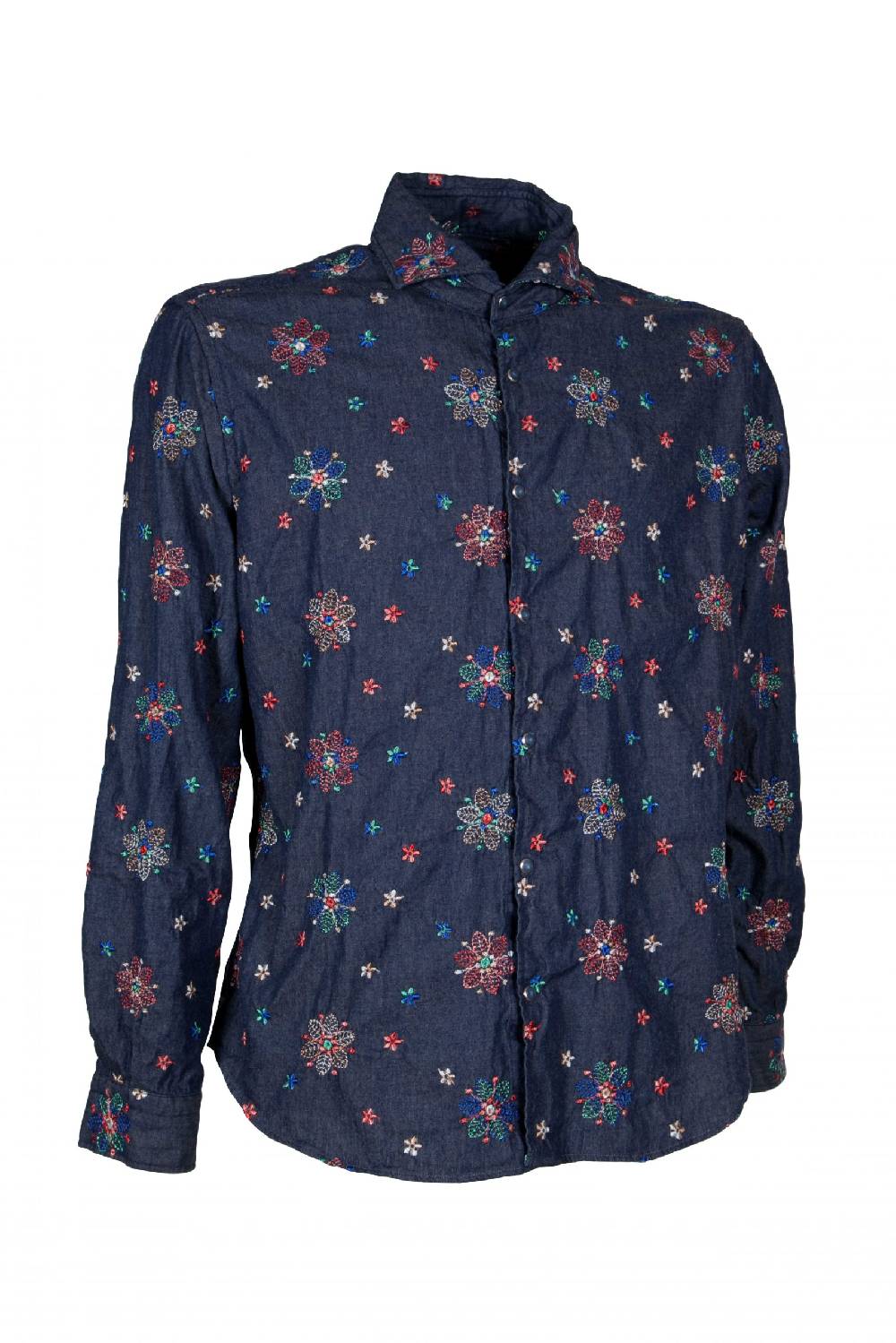 Poggianti Camicia Uomo In Denim Con Ricami FIRENZE-31W-249-01