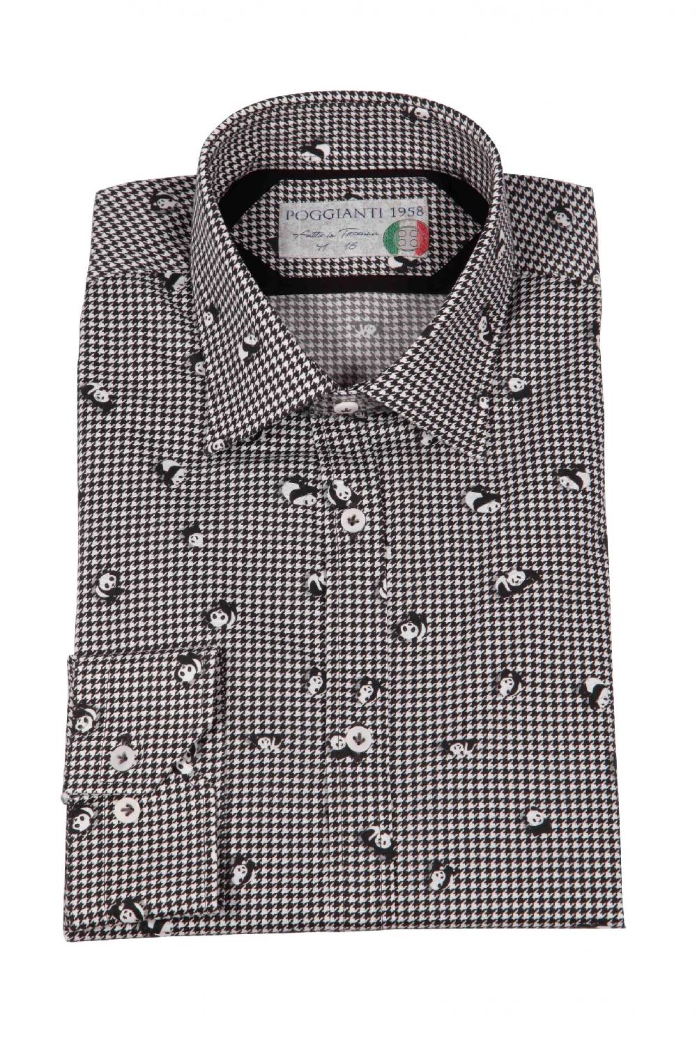 Poggianti Camicia uomo stretch con stampa panda su pied de poule GIOVI-95-174-01