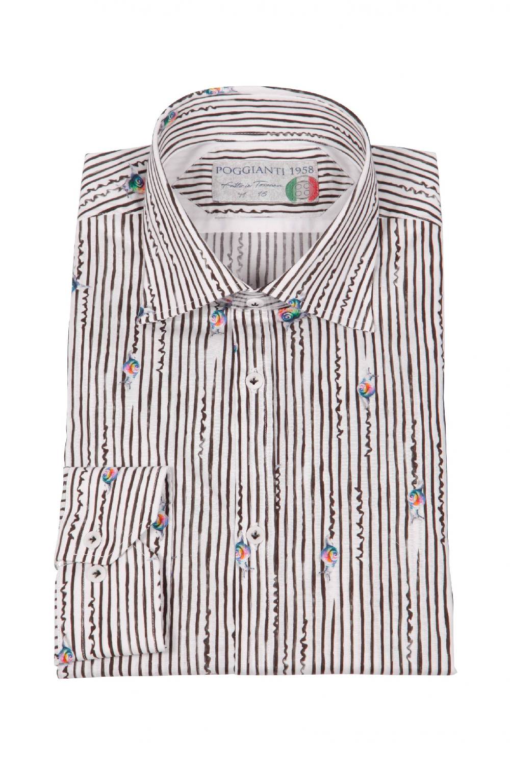 Poggianti Camicia uomo stretch con stampa righe e animali GIOVI-61-134-02