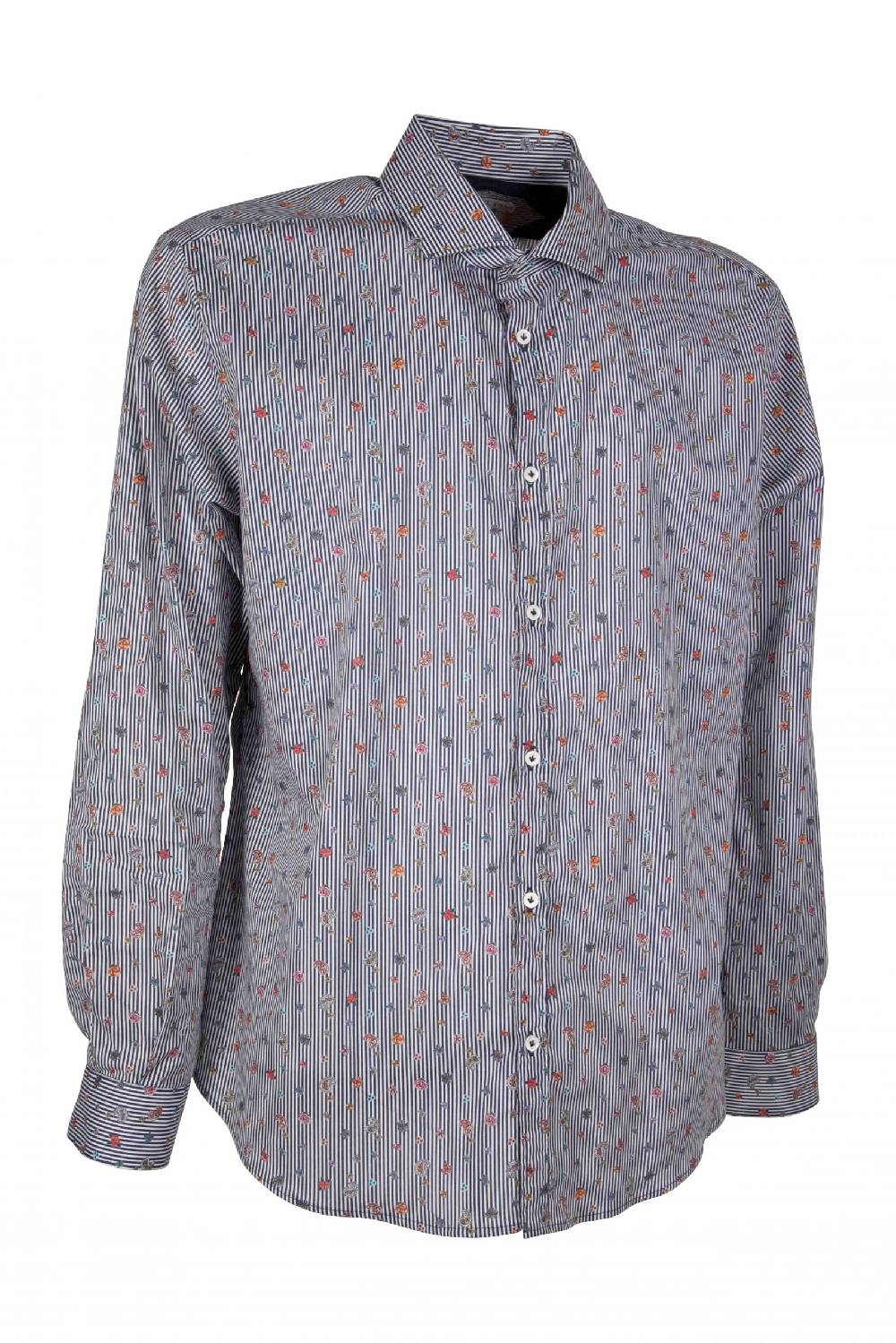 Poggianti Camicia Uomo Stretch Con Stampa Righe E Fiori GIOVI-62M-135-01