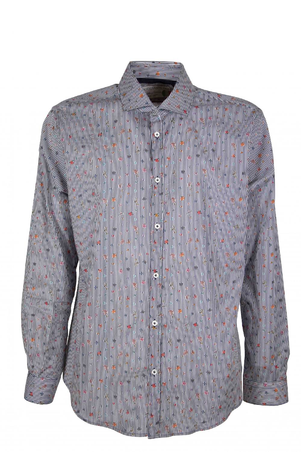 Poggianti Camicia uomo stretch con stampa righe e fiori GIOVI-62M-135-01