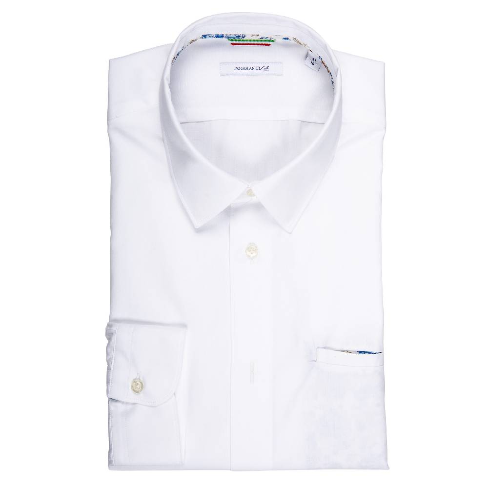 Poggianti Camicia Bianca Con Contrasti Fantasia
