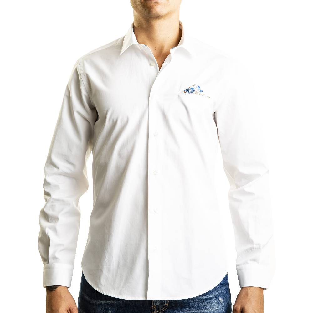 Poggianti Camicia Bianca con contrasti fantasia