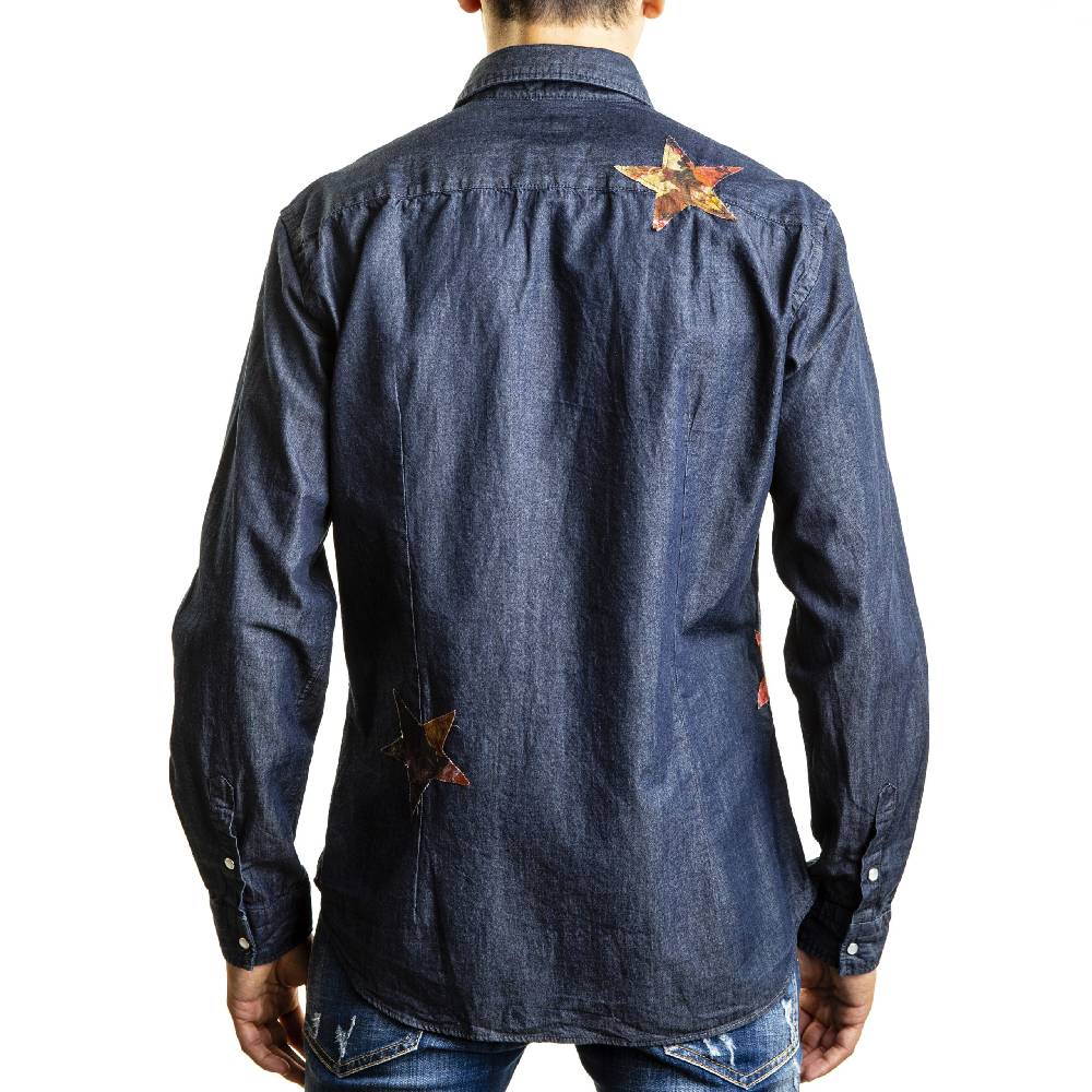 Poggianti Camicia Denim Con Stelle Patchwork