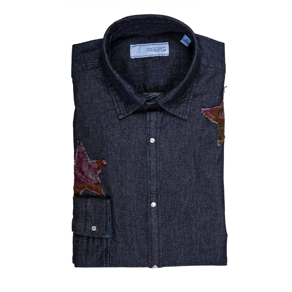 Poggianti Camicia Denim Con Stelle Patchwork
