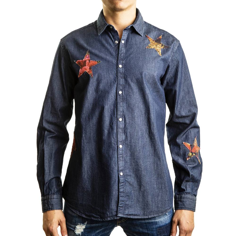 Poggianti Camicia Denim con stelle patchwork