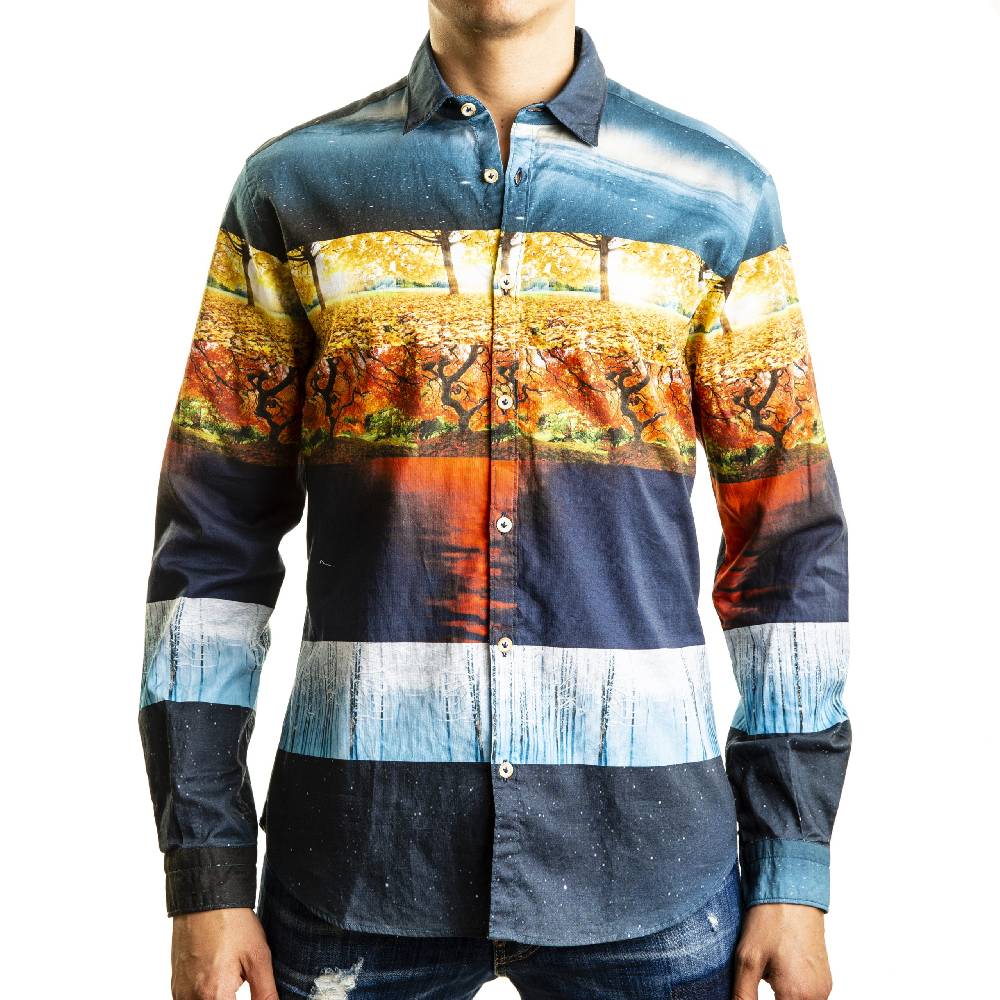 Poggianti Camicia fantasia Autunno collo italiano