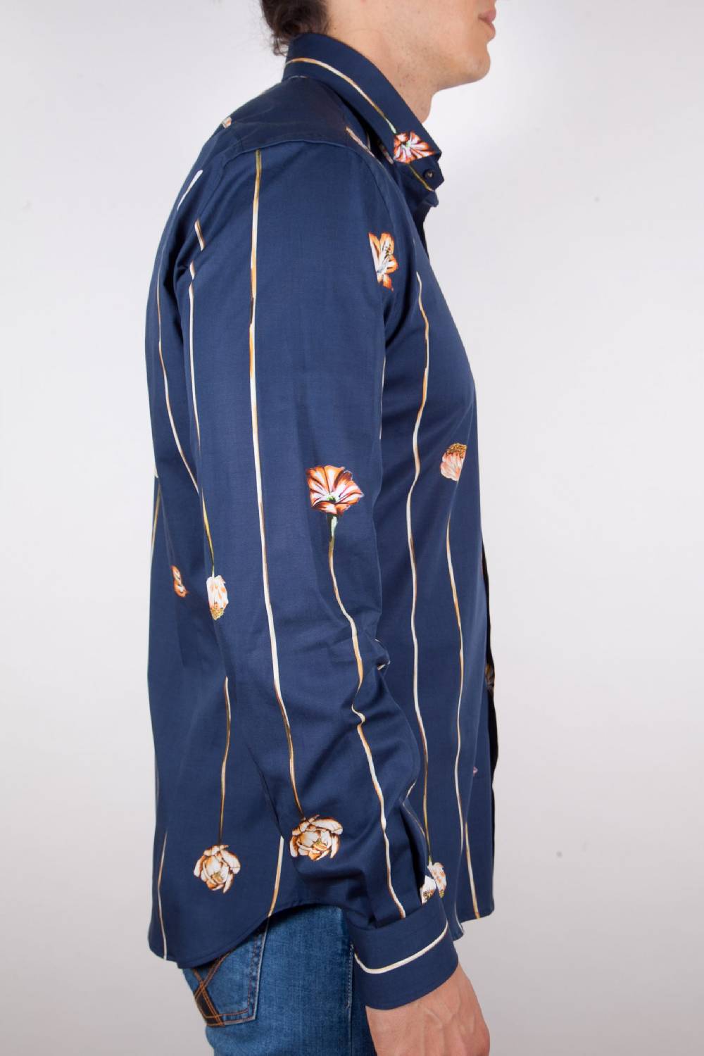 Poggianti Camicia Fantasia Blu Collo Francese