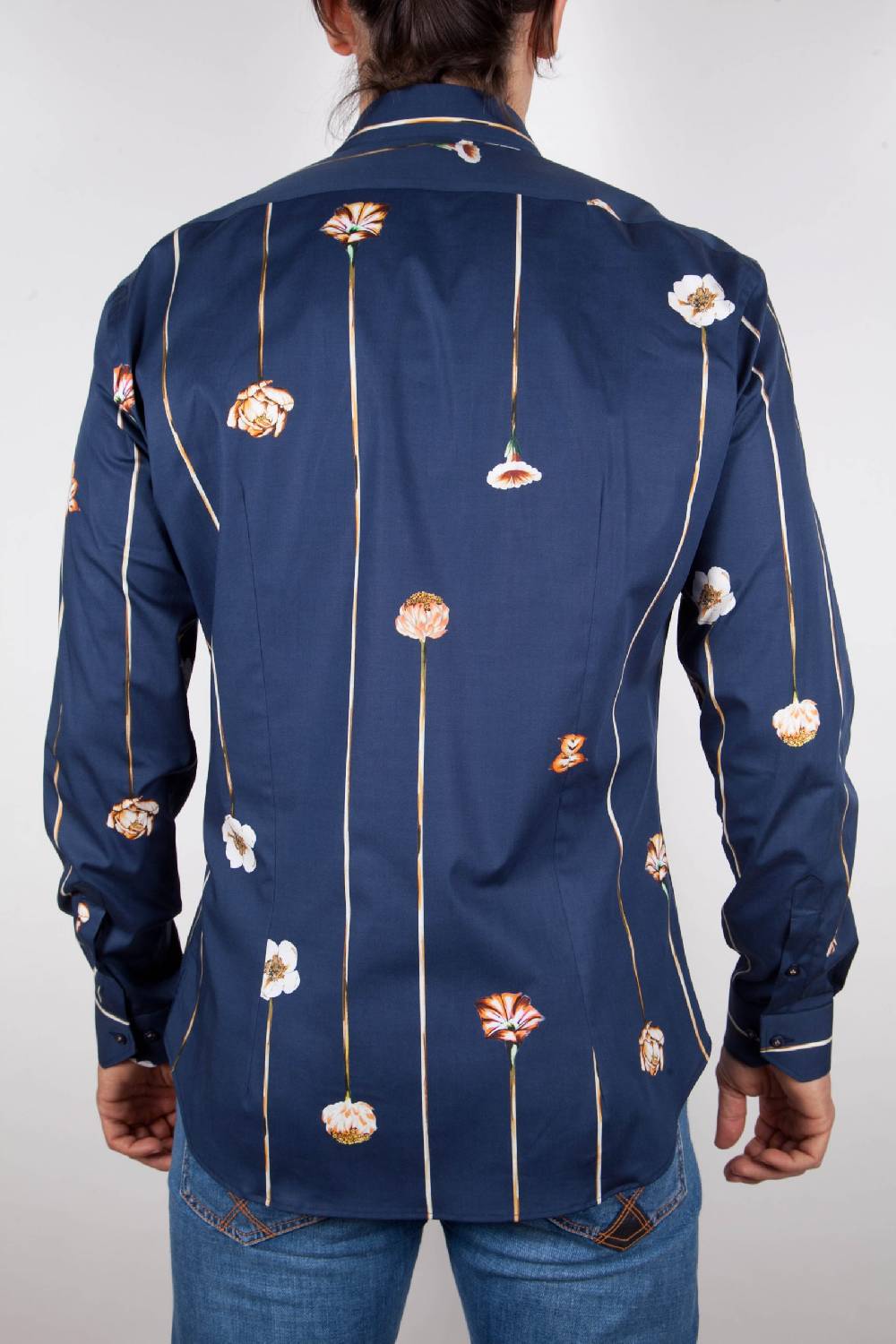 Poggianti Camicia Fantasia Blu Collo Francese