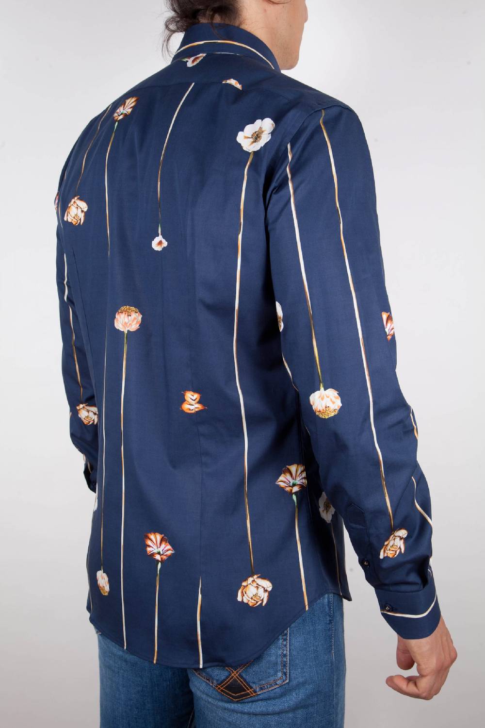 Poggianti Camicia Fantasia Blu Collo Francese