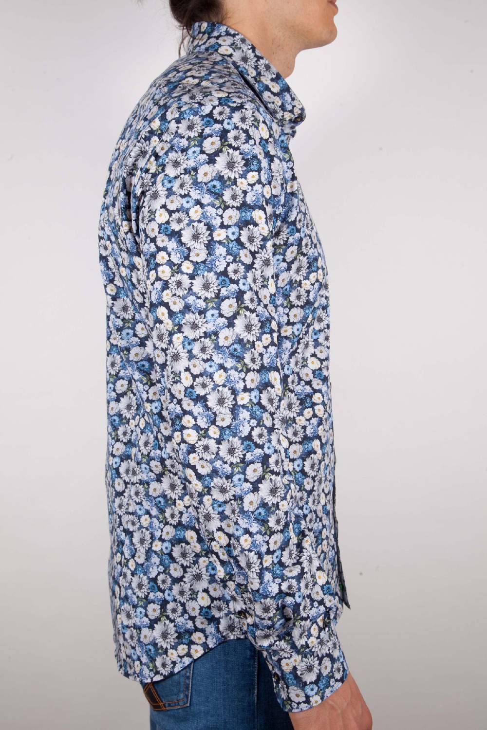 Poggianti Camicia Fantasia Blu Collo Italiano