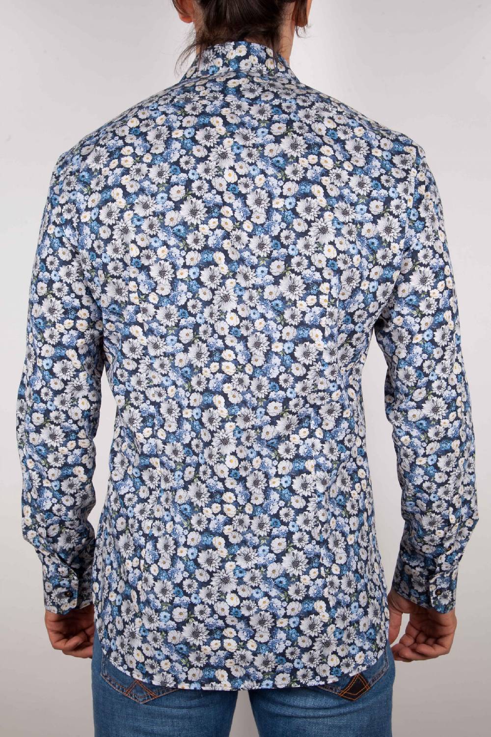 Poggianti Camicia Fantasia Blu Collo Italiano