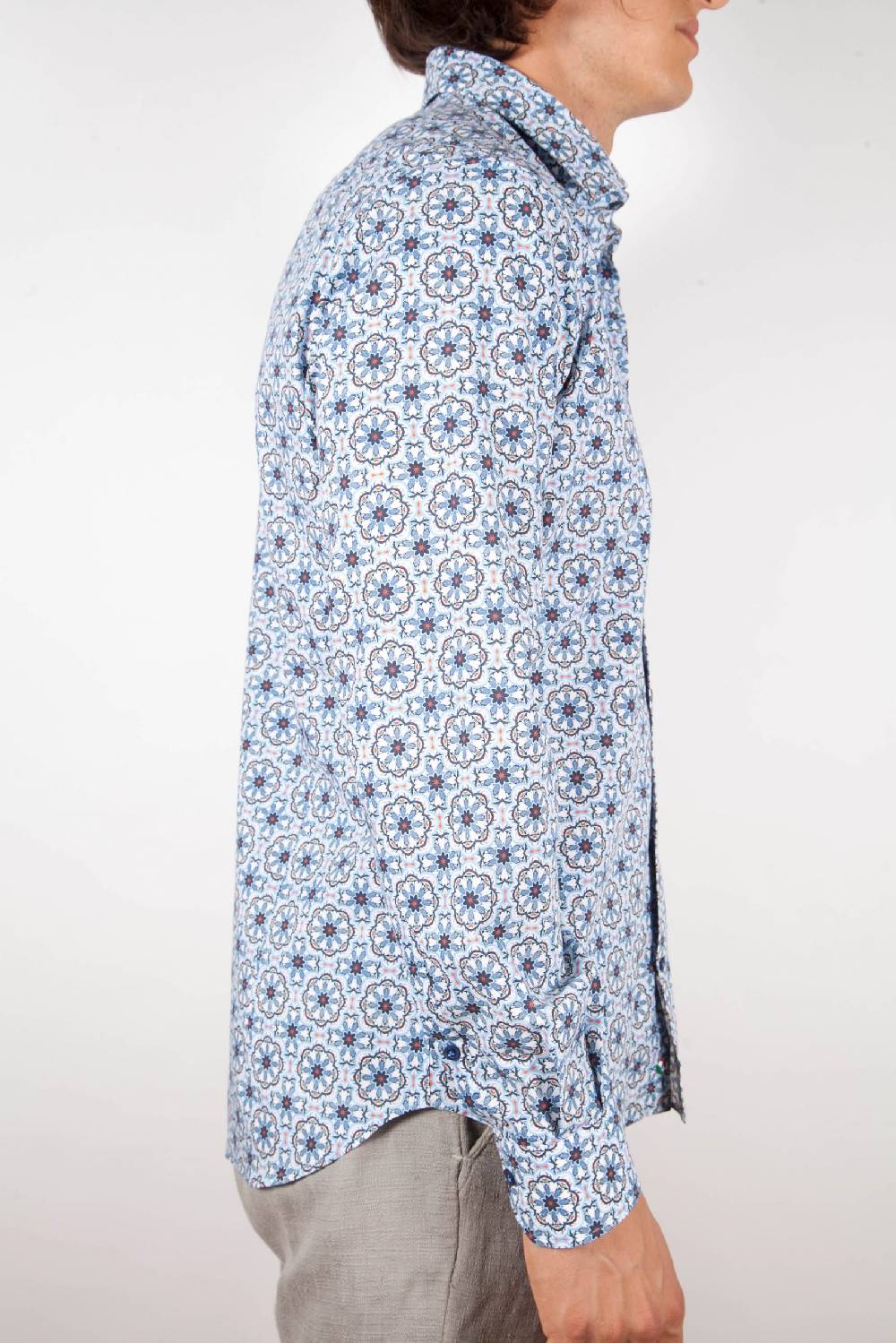 Poggianti Camicia Fantasia Collo Morbido Azzurra