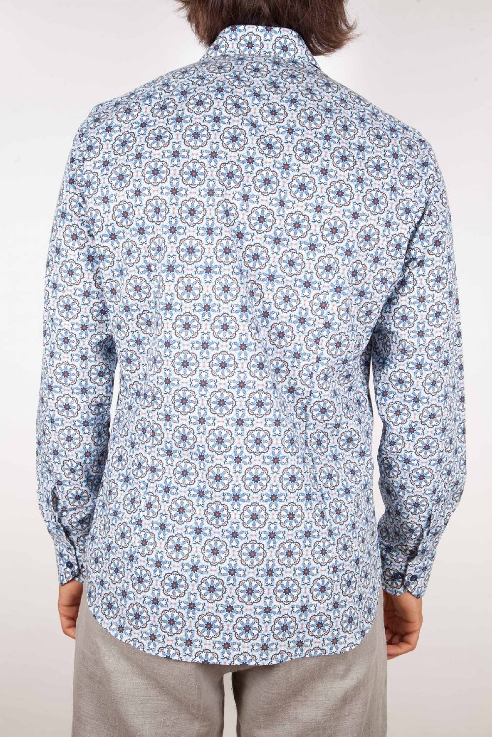 Poggianti Camicia Fantasia Collo Morbido Azzurra