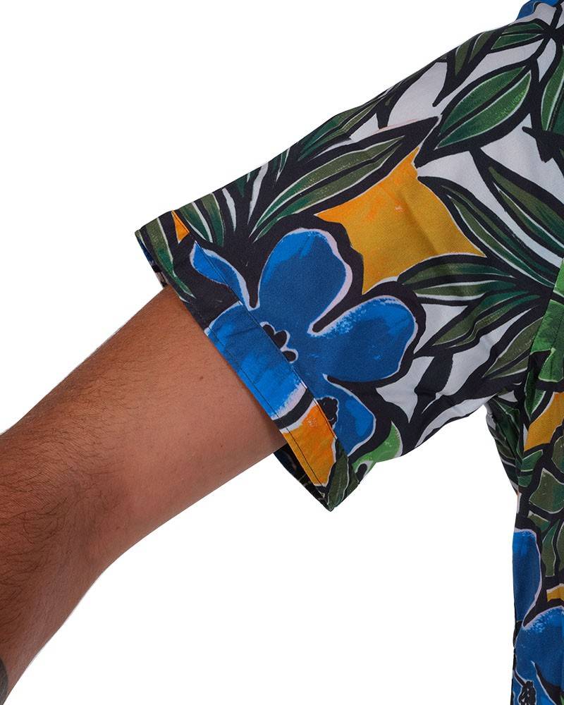 Poggianti Camicia Fantasia Collo Morbido Azzurro