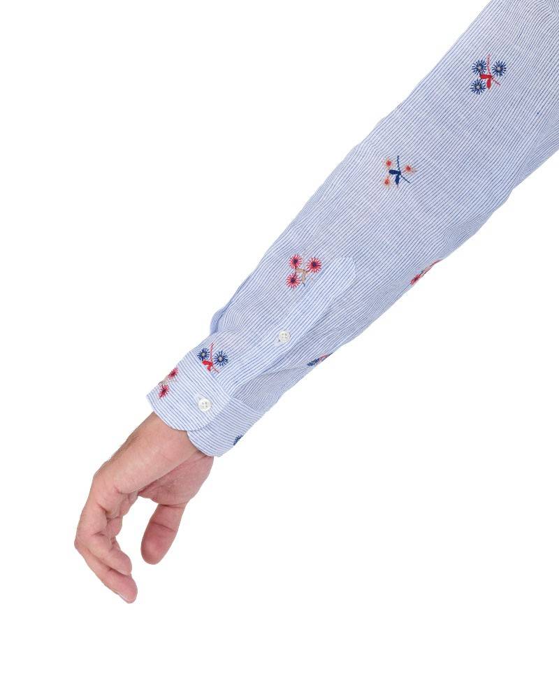 Poggianti Camicia Fantasia Collo Morbido Azzurro