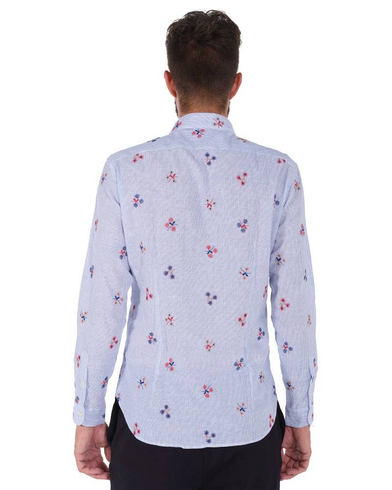 Poggianti Camicia Fantasia Collo Morbido Azzurro